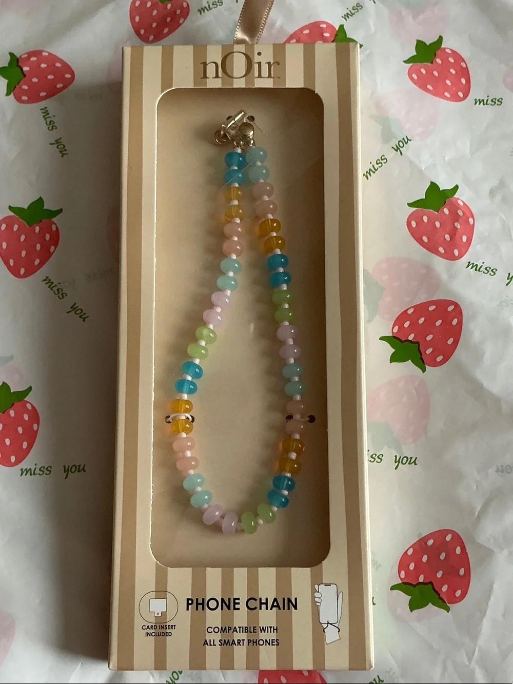 nOir Jewelry Pastel Rainbow Beaded Phone Chain